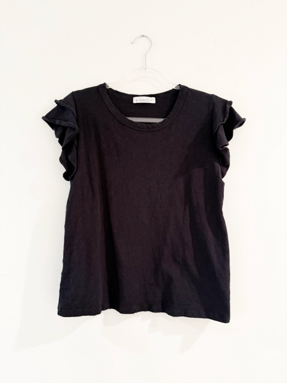 Necessitees Tiered Flutter-Sleeve Black Top